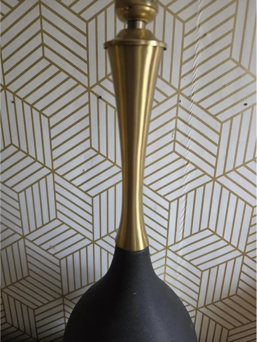 Vintage Midcentury Black And Gold Metallic Teardrop Table Lamp